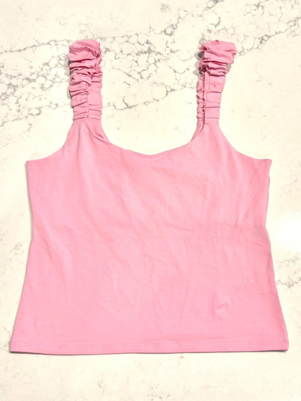 Pink tank with gathered shoulders